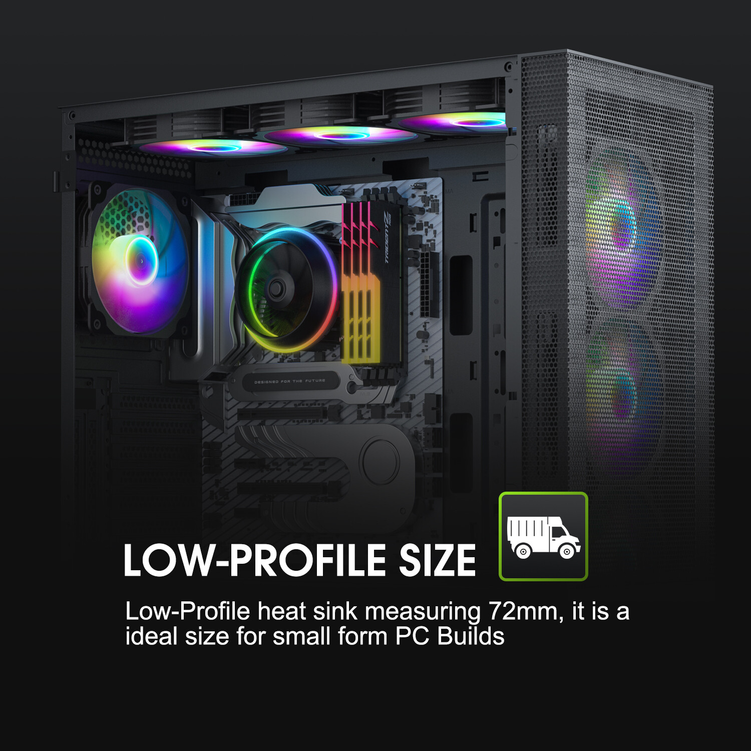 CPU Cooler 90mm Addressable RGB & PWM Fan Aluminum Fins 95W TDP Air for LGA 1200