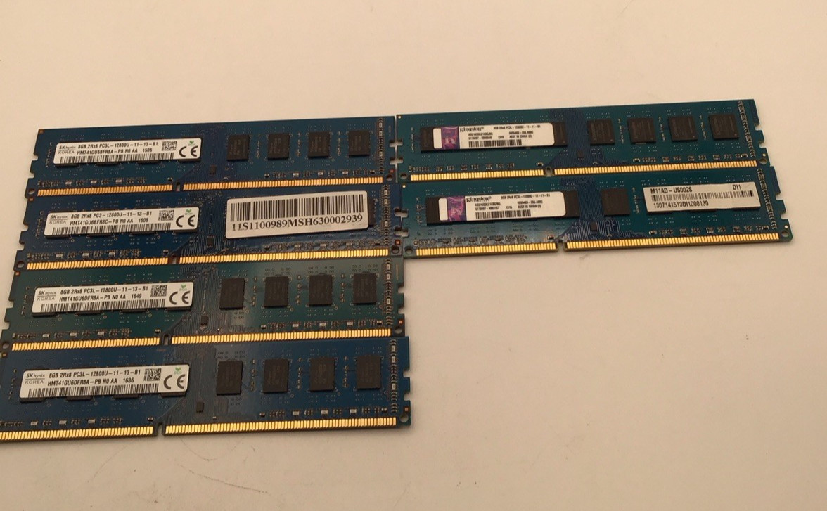 Mixed Lot of 6x 8GB 2Rx8 DDR3 1600MHz Desktop DIMM memory PC3-12800U-11-12-B1