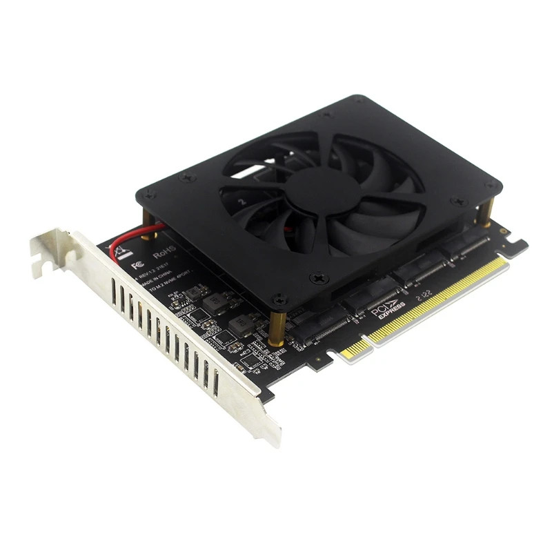 PCIe 4.0 Gen4 X16 to 4Ports M.2 M-key NVME SSD RAID Expansion Card 4 x 32Gbps