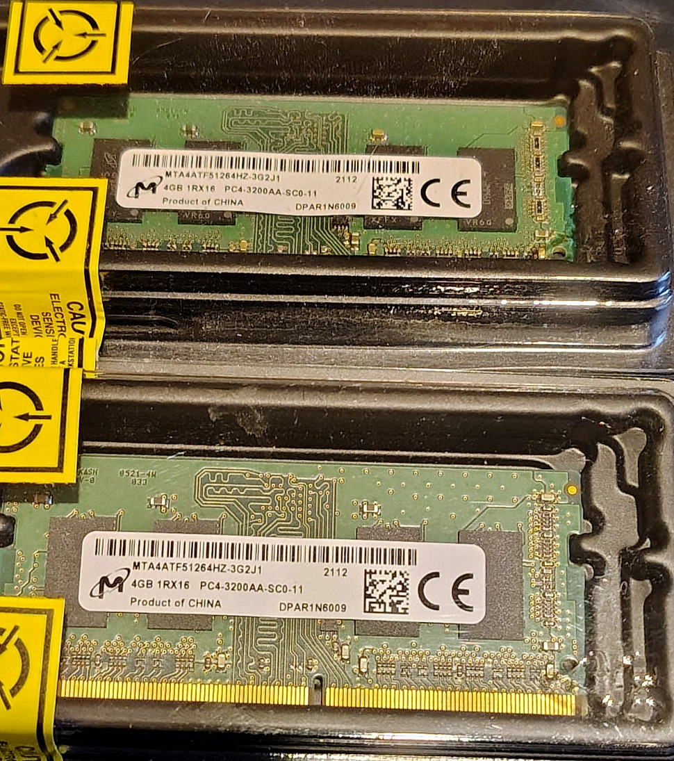 (2) x 4GB Micron MTA4ATF51264HZ-3G2J1 PC4-3200AA SODIMM RAM