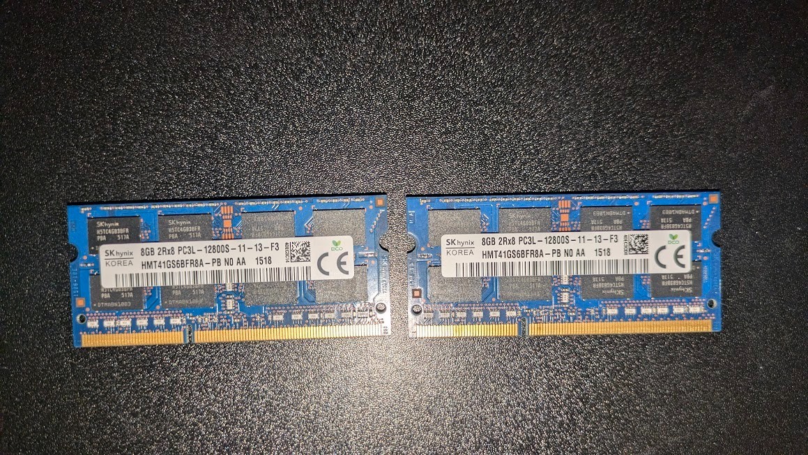 Lot of 2 SK Hynix 8GB 2Rx8 PC3L-12800S HMT41GS6BFR8A-PB, DDR3 Laptop RAM