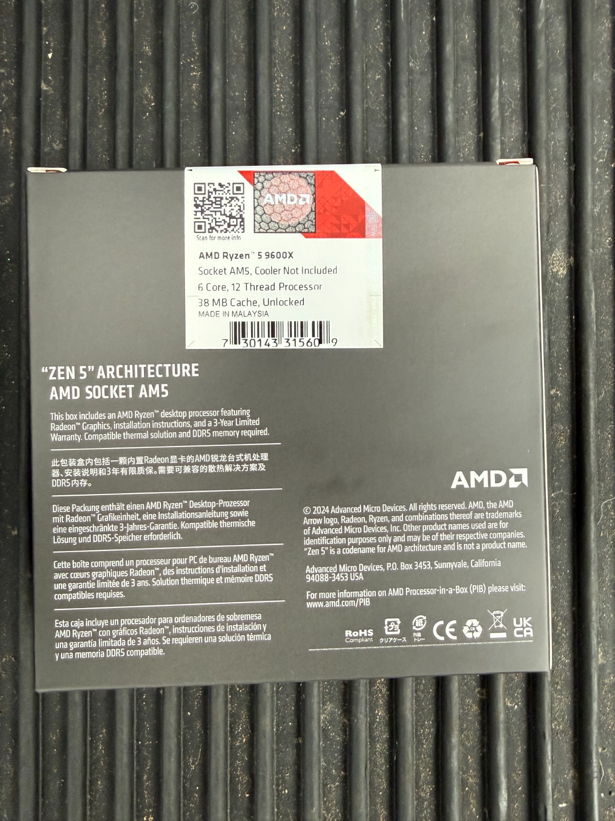 AMD Ryzen 5 9600X 6-Core, 12-Thread Unlocked Desktop Processor