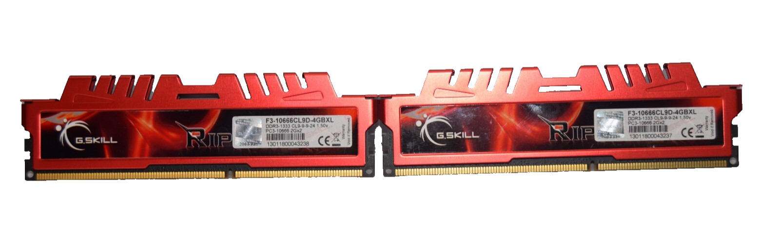 (LOT OF 2) G.Skill Ripjaws DDR3 RAM 2GB (2x2GB) F3-10666CL9D-4GBXL