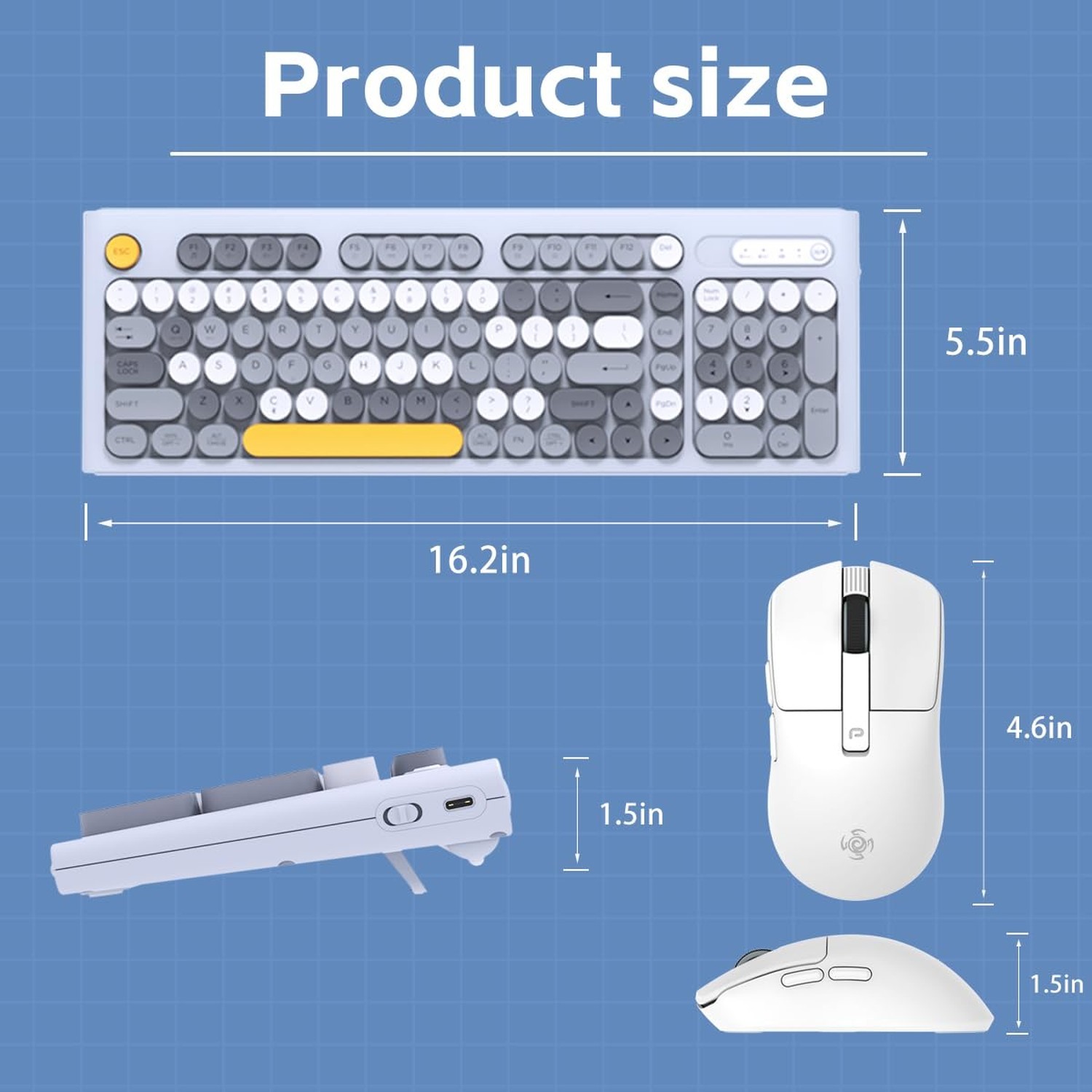 Wireless Keyboard Mouse Combo, Full Size Colorful Round Keycaps Bluetooth Key…