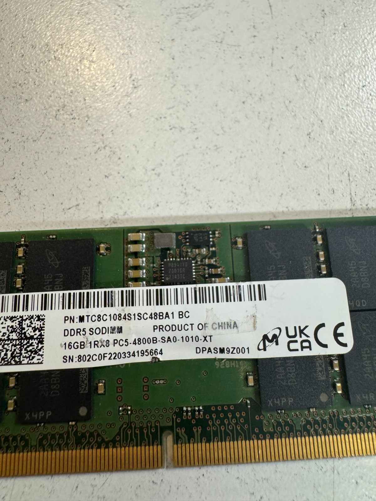 Micron 16GB DDR5 4800 PC5-38400 1Rx8 SODIMM Laptop Memory MTC8C1084S1SC48BA1 BC