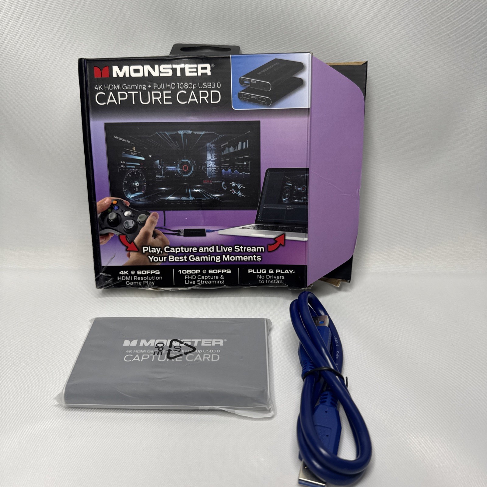 Monster 4K HDMI Gaming Capture Card Full HD 1080p with USB 3.0 ( Open Box )