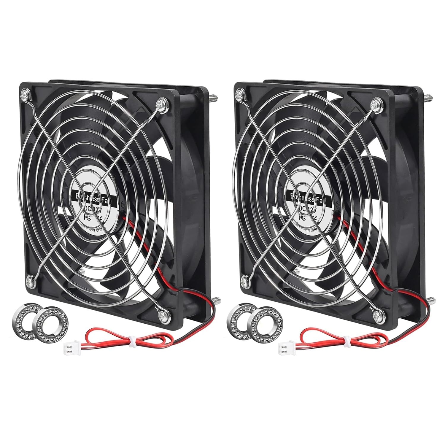 2-Pack 120mm 12V Brushless DC Cooling Fans, Dual Ball Bearing Exhaust Fan