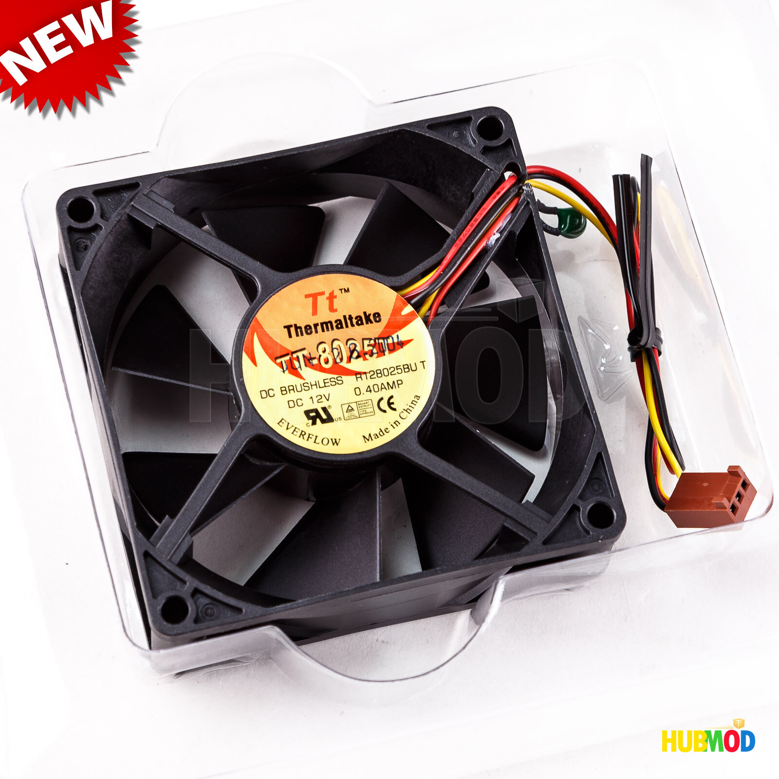 Thermaltake 80x25mm 3-Pin CPU Case Fan DC 12V 0.40AMP TT-8025T Brushless Black