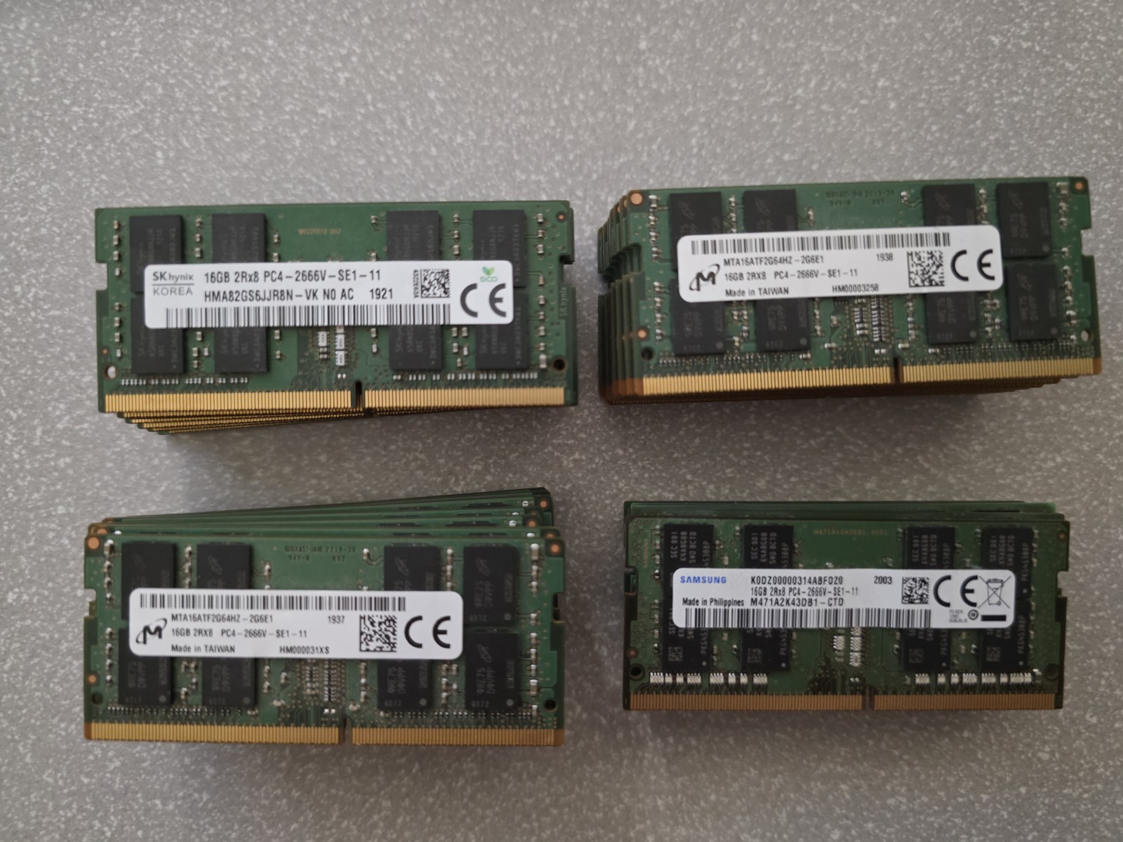 16GB DDR4 2666V (128GB) Laptop Memory Mixed Lot of 8 Pieces!