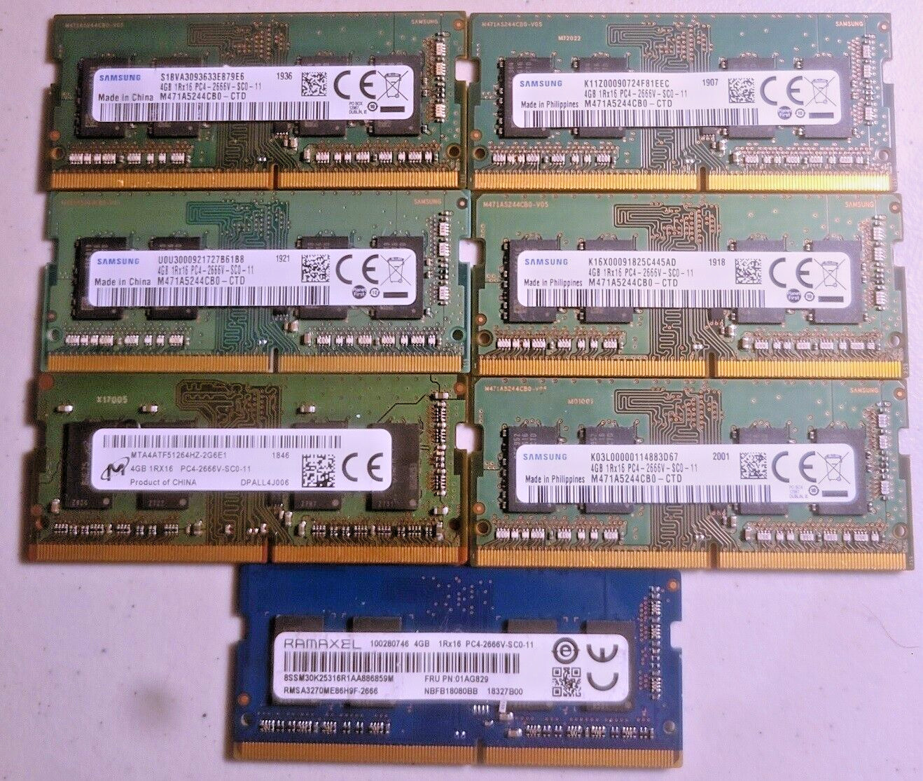(Count of 7X) 4GB 1RX16 PC4-266V-SCO-II LAPTOP RAM M471A5244CBO-CTD