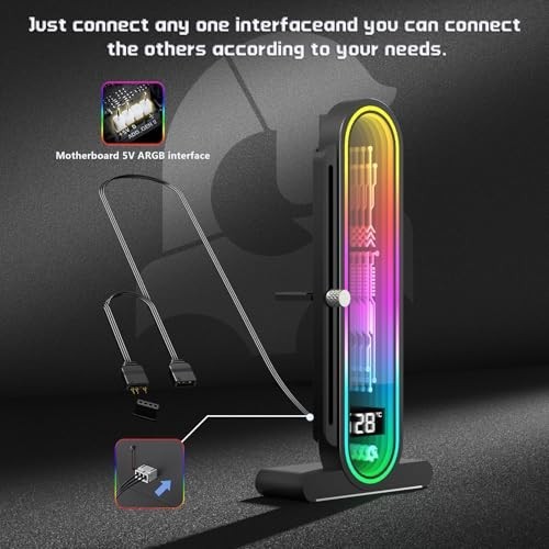 “Adjustable ARGB GPU Support Bracket with Temp Display – Universal 5V 3pin Graph