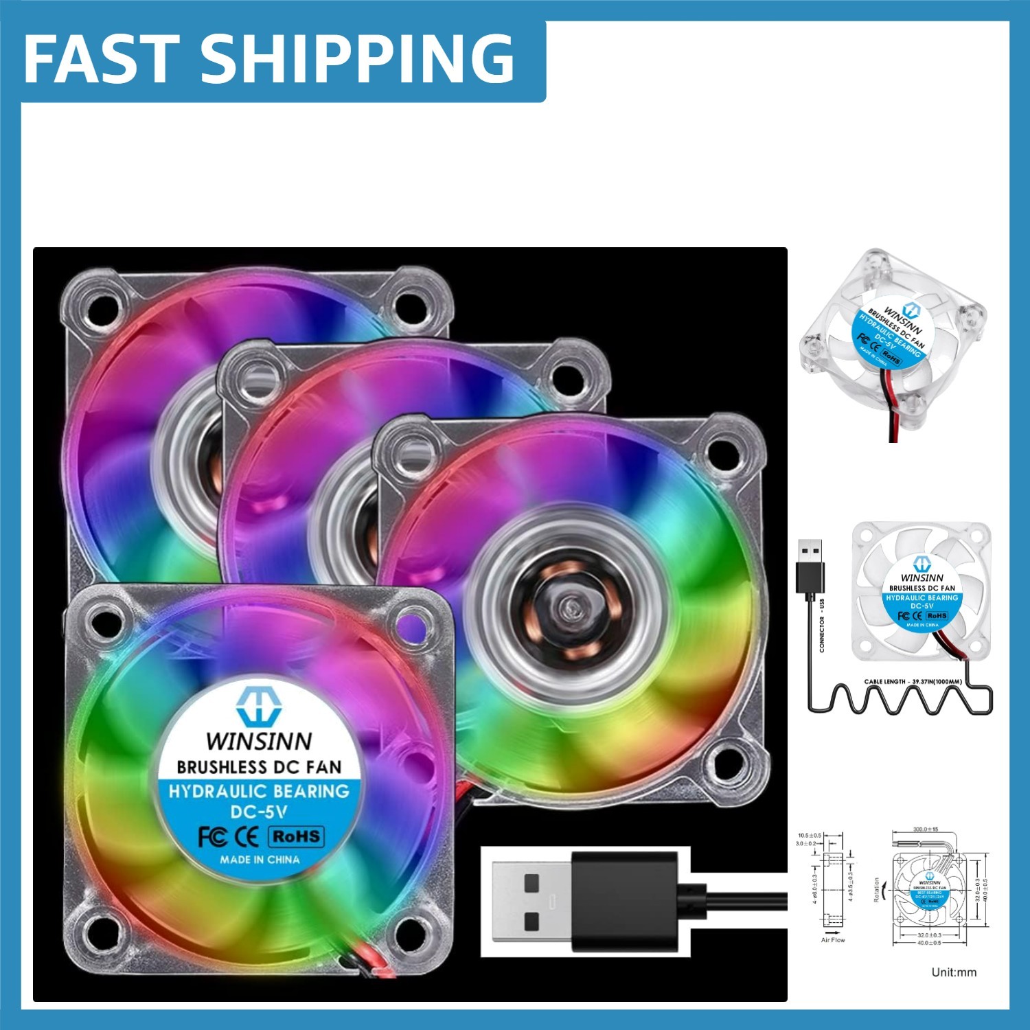 Low Noise 40mm RGB USB Fan Set – Ultimate Cooling Solution for DIY Projects