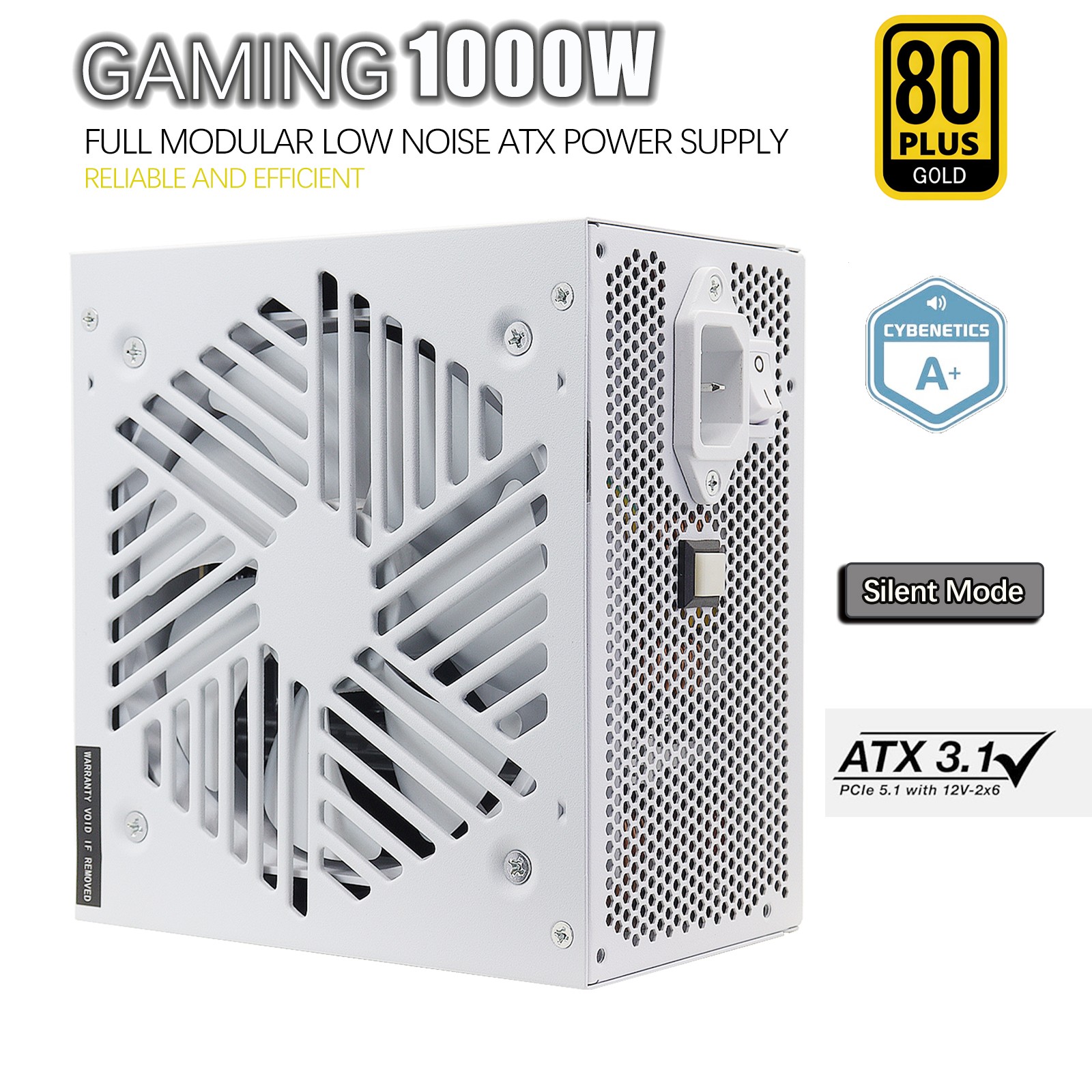 1000W Fully Modular Power Supply 80+ Gold, ATX 3.1&PCIe 5.1, Low-Noise Smart Fan