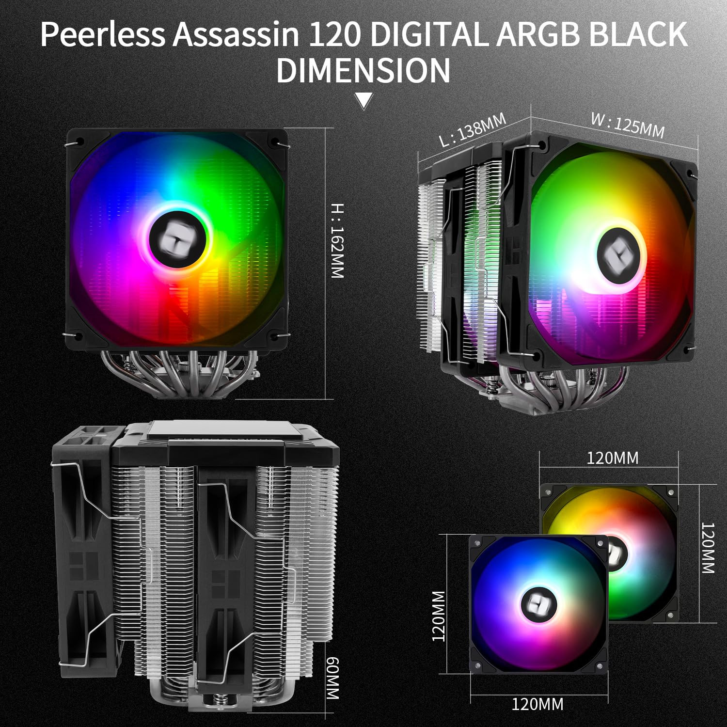 Peerless Assassin 120 Digital ARGB Black CPU Air Cooler, Digital Screen Top Cove