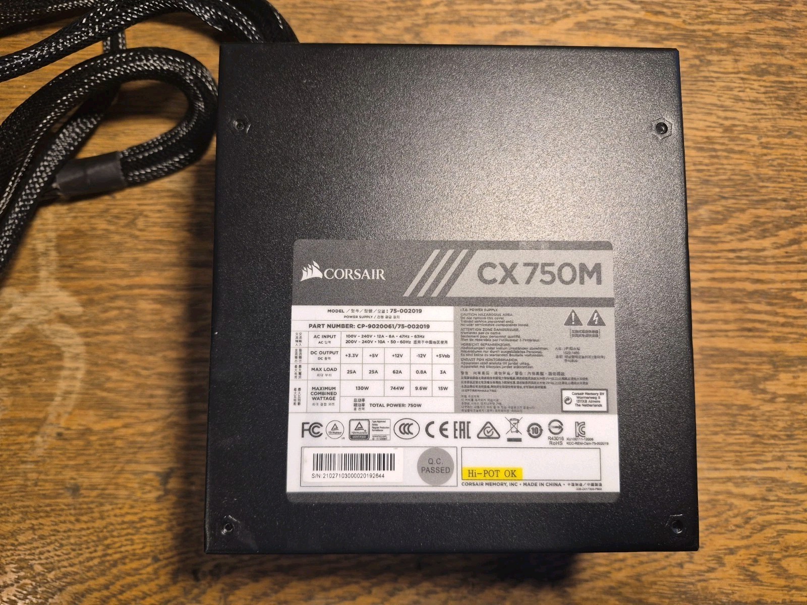 Corsair CX750M 750W 80 Plus Bronze Semi-Modular Power Supply COMPLETE