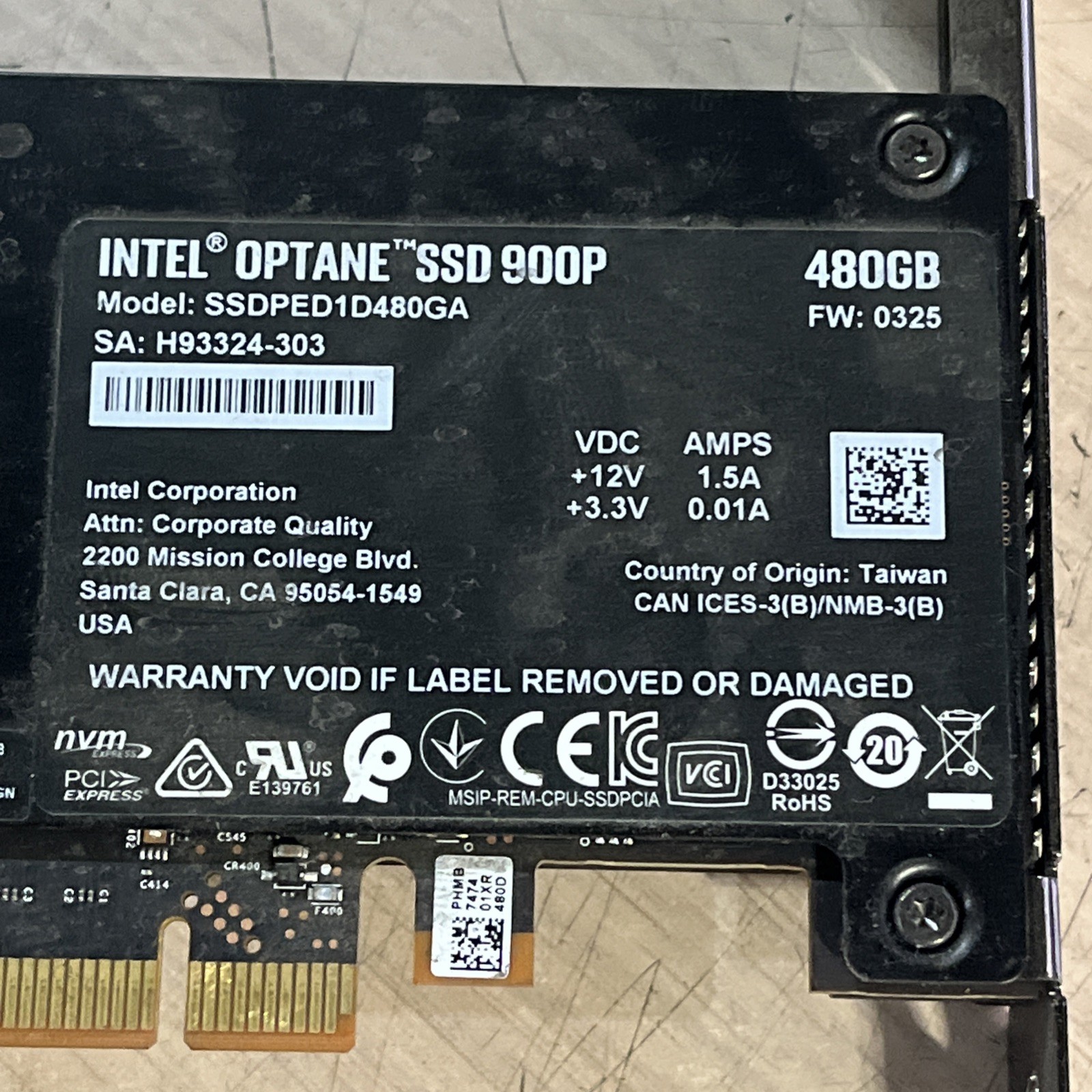 INTEL OPTANE SSD 900P 480GB STD PROFILE PCIE 3.0X4 SSDPED1D480GAH