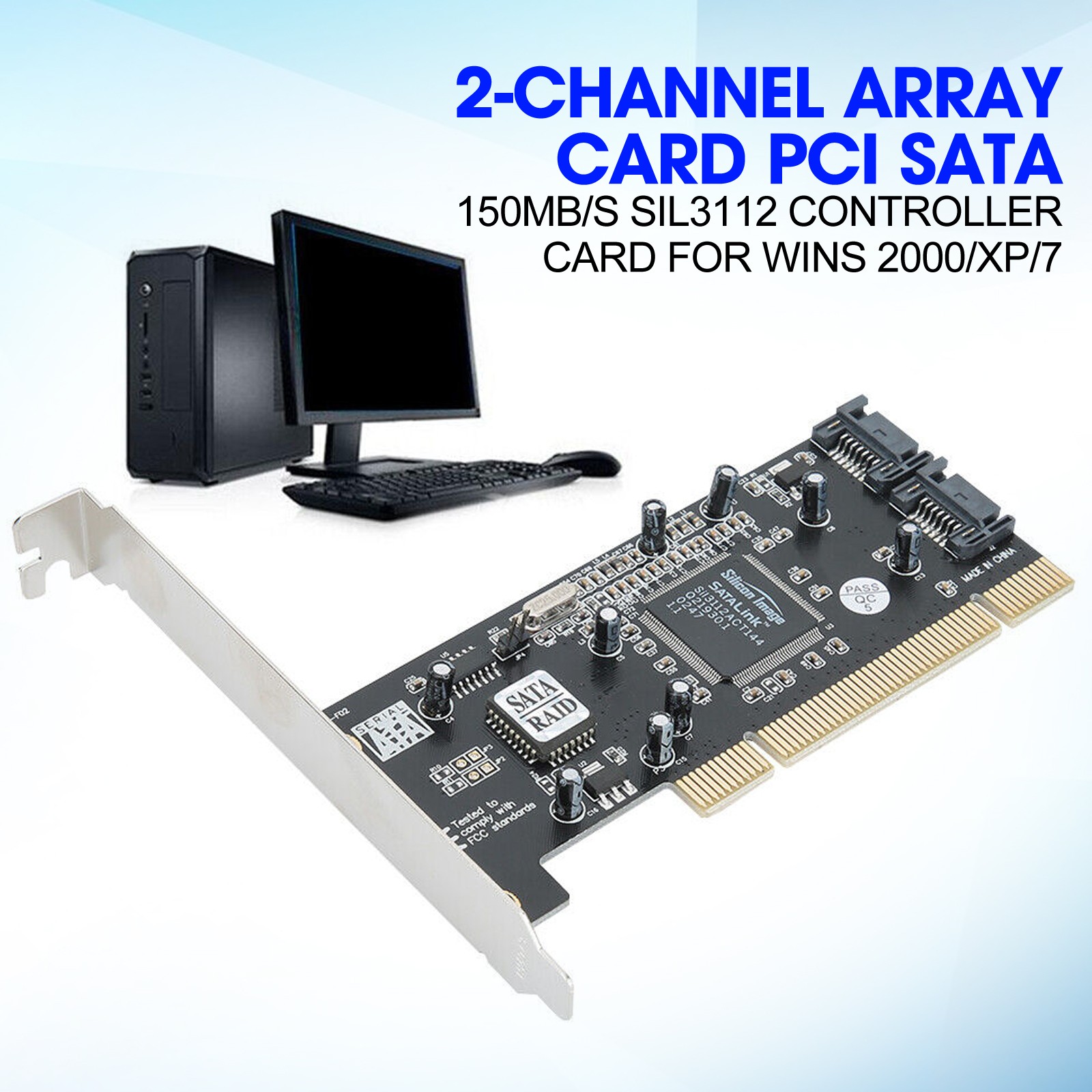 2-Channel Array Card PCI SATA 150MB/s SIL3112 Controller Card for WINS 2000/XPMS