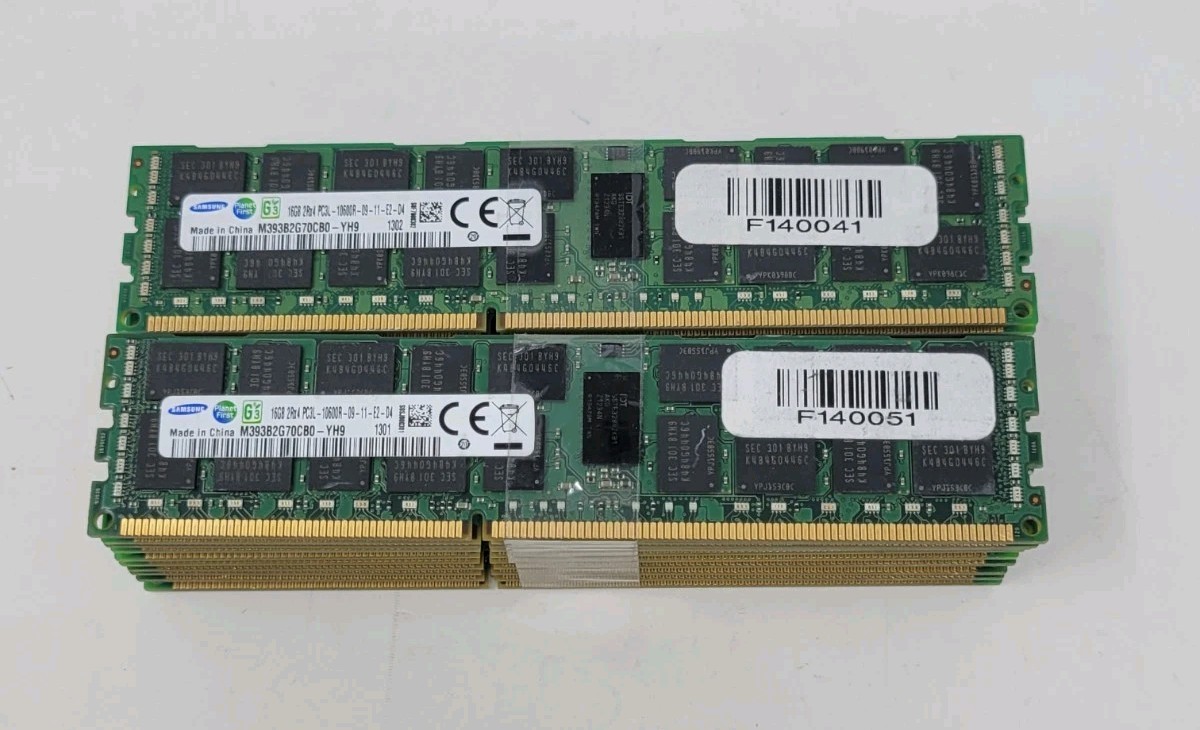 Lot of 20 Samsung 16GB 2Rx4 PC3L-10600R DDR3 ECC REG RDIMM M393B2G70CB0-YH9