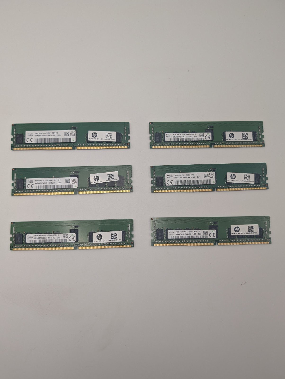 Lot of 6 Sky Hynix HP 16GB 1Rx4 PC4-3200AA-RC2-12 RAM – Tested/Working