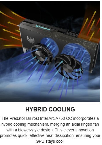 ACER Predator BiFrost Intel Arc A750 Overclocked Graphics Card 8GB GDDR6