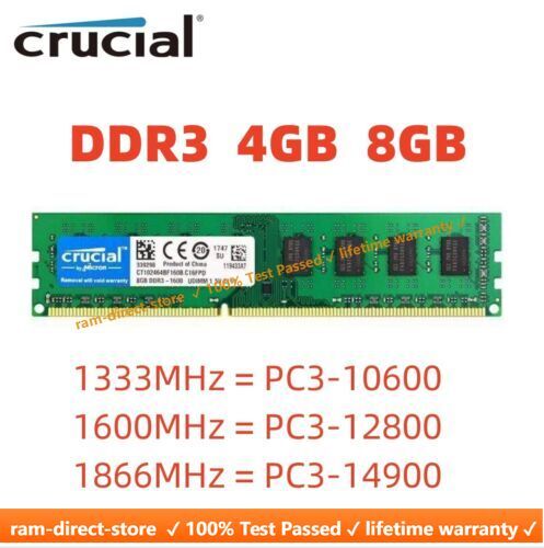 CRUCIAL DDR3 8GB 16GB 32GB 1333 1600 MHz Desktop RAM Memory DIMM 240pins DDR3