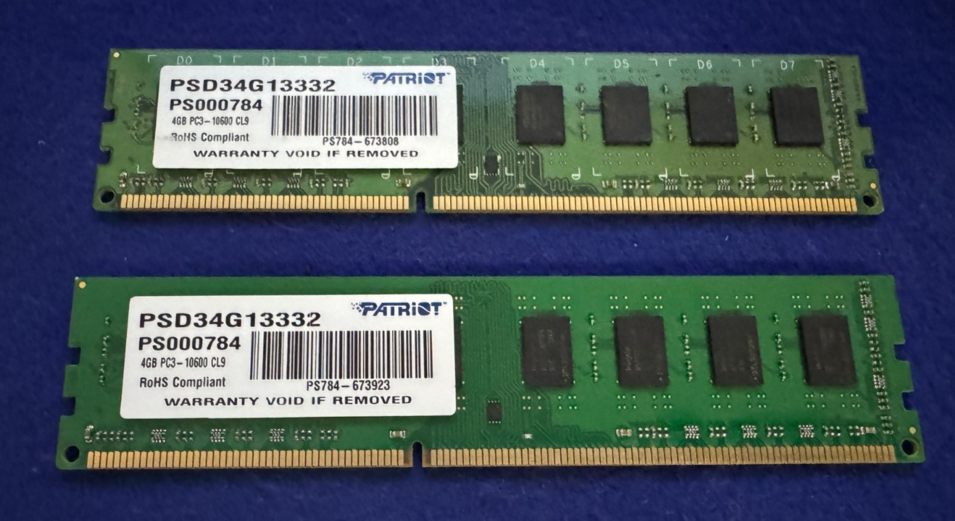 Patriot 8GB (2x4GB) Desktop RAM Modules Non-ECC