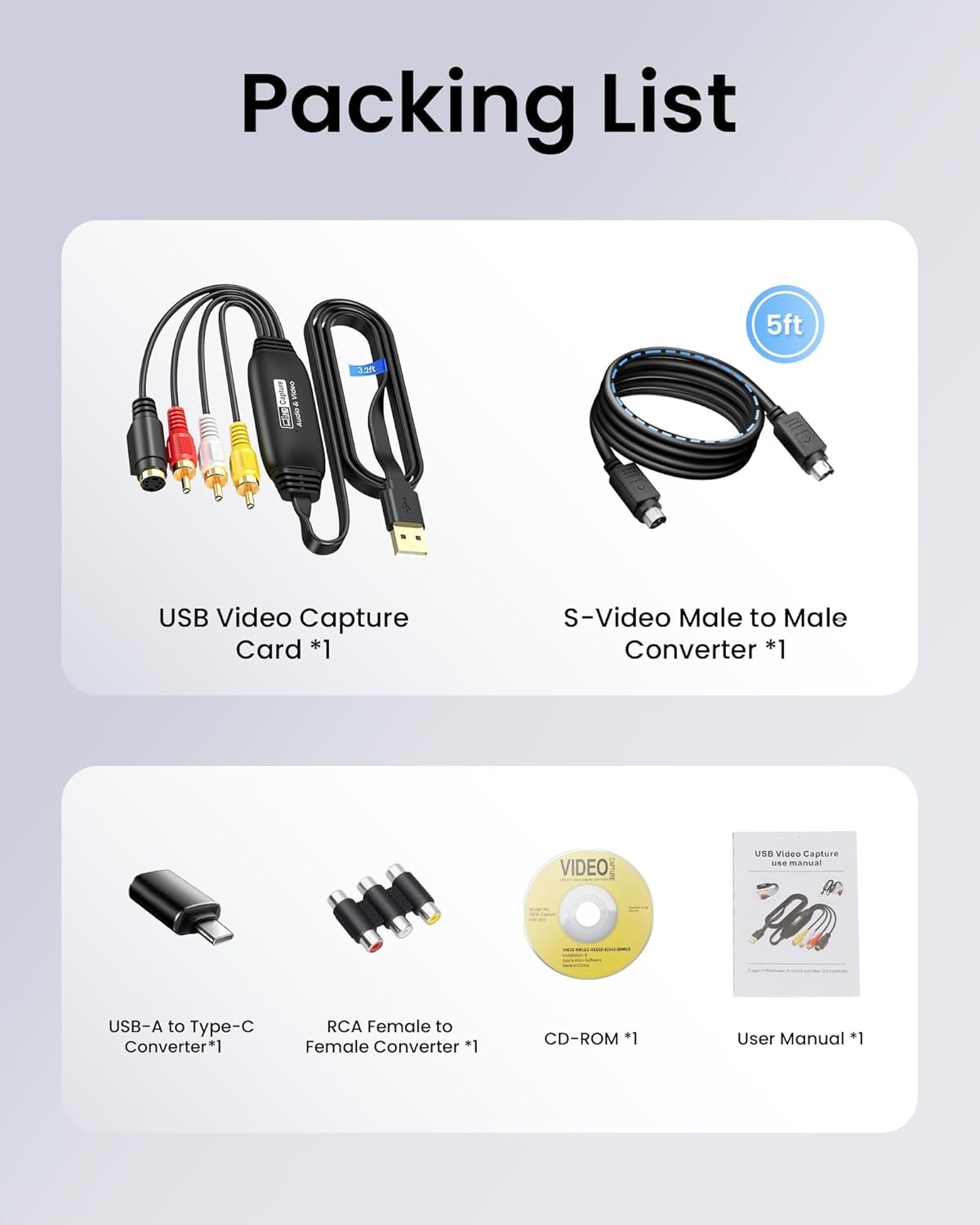 VHS to Digital Converter USB 2.0 Video Capture Card RCA AV to USB Audio