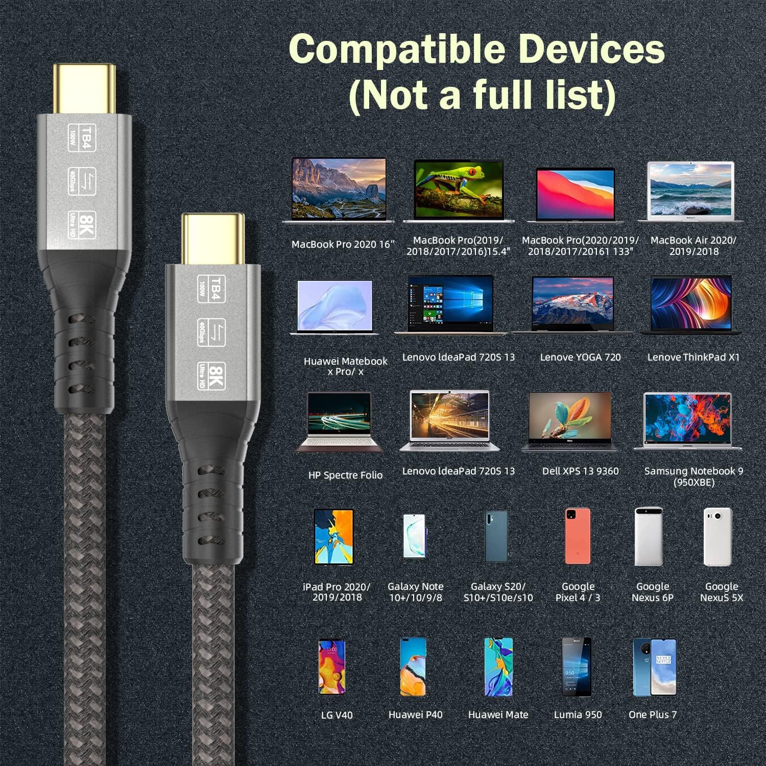Angusplay USB 4 Cable for Thunderbolt 4 3.3ft, C 3.3 ft, Black