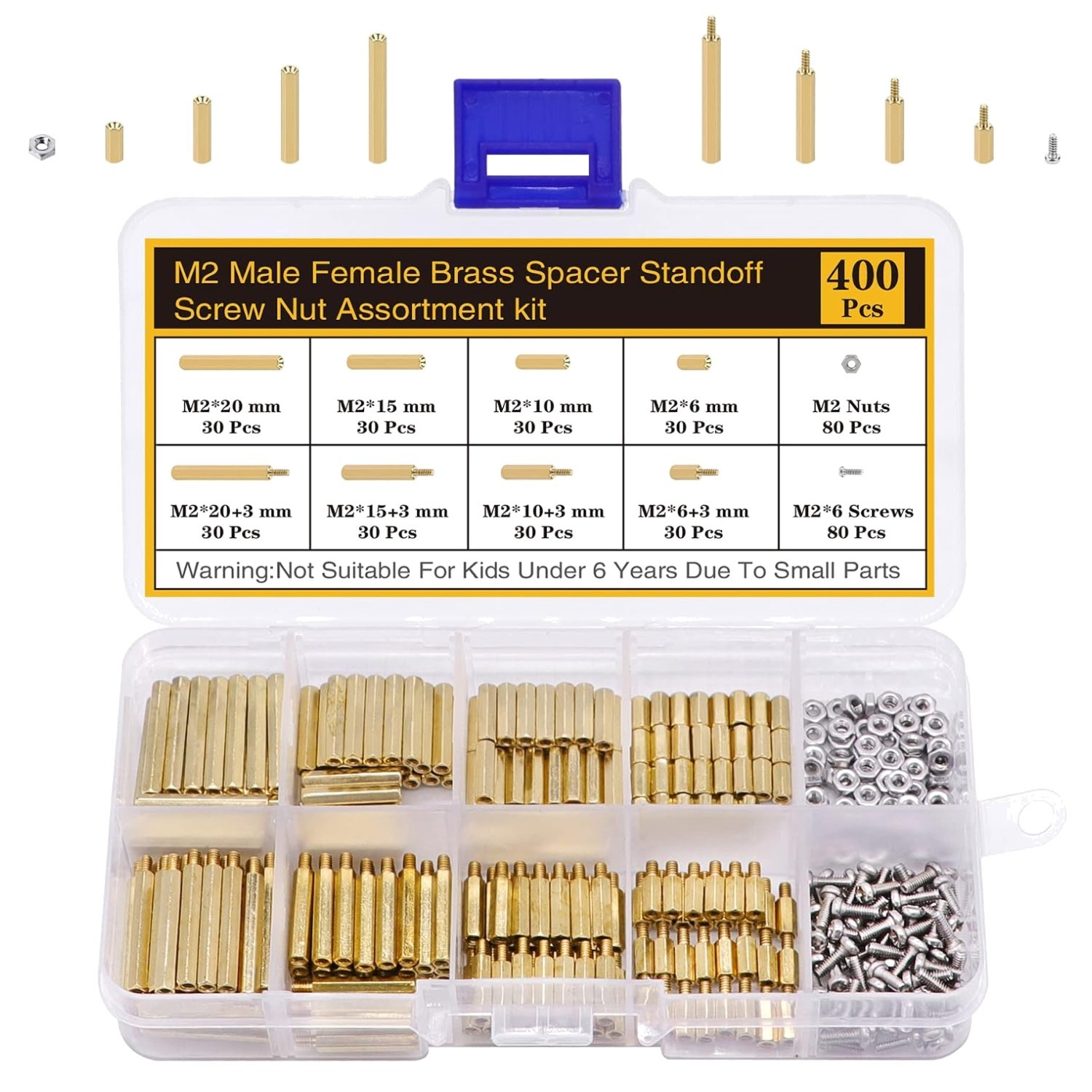 Brass Spacer Standoffs Set, M2 Screws for Electronics