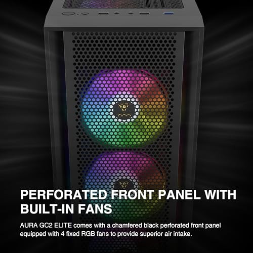 ATX Mid Tower Computer PC Case with Tempered Glass, 4X 120mm ARGB AURA GC2 E A