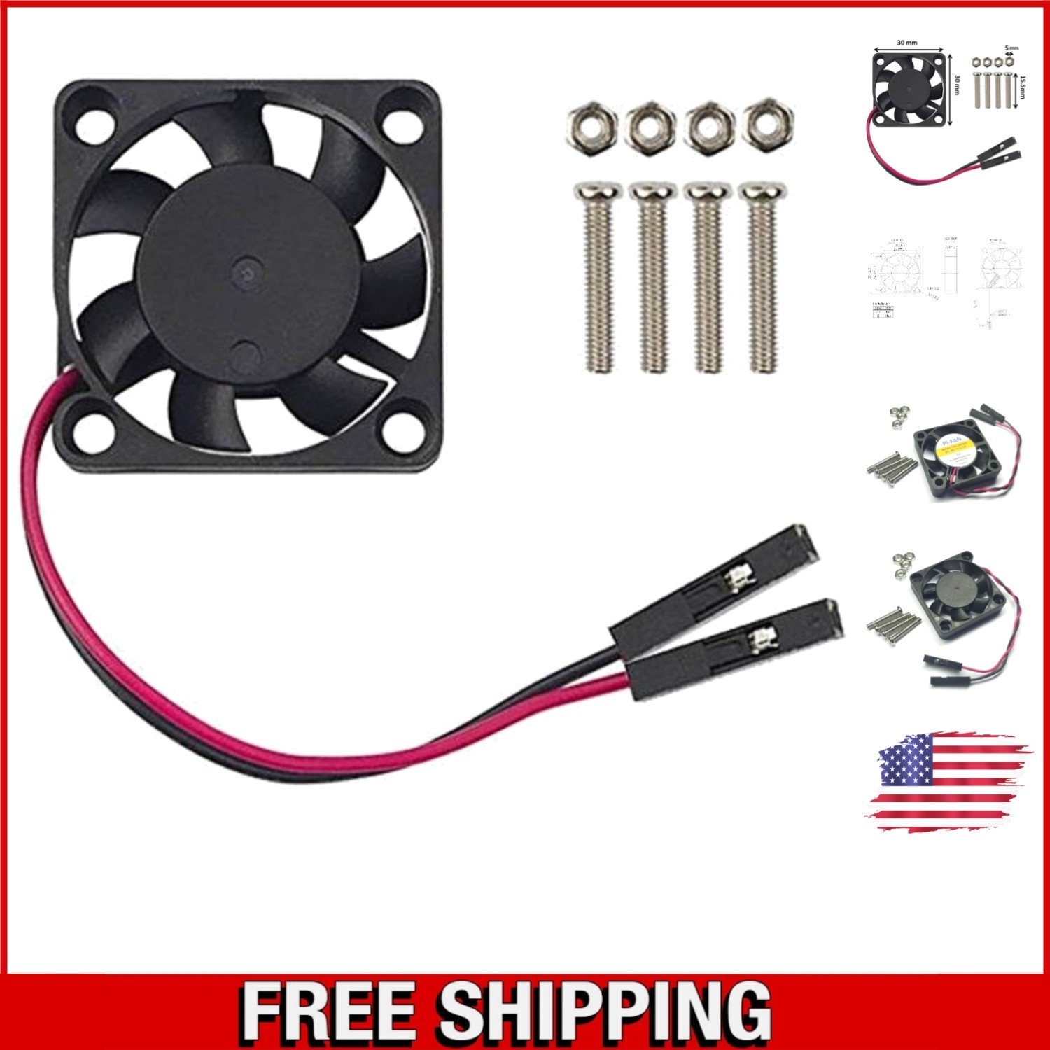 High-Speed Brushless DC Cooling Fan for Raspberry Pi 4 & 3 Models – 30x30x7mm