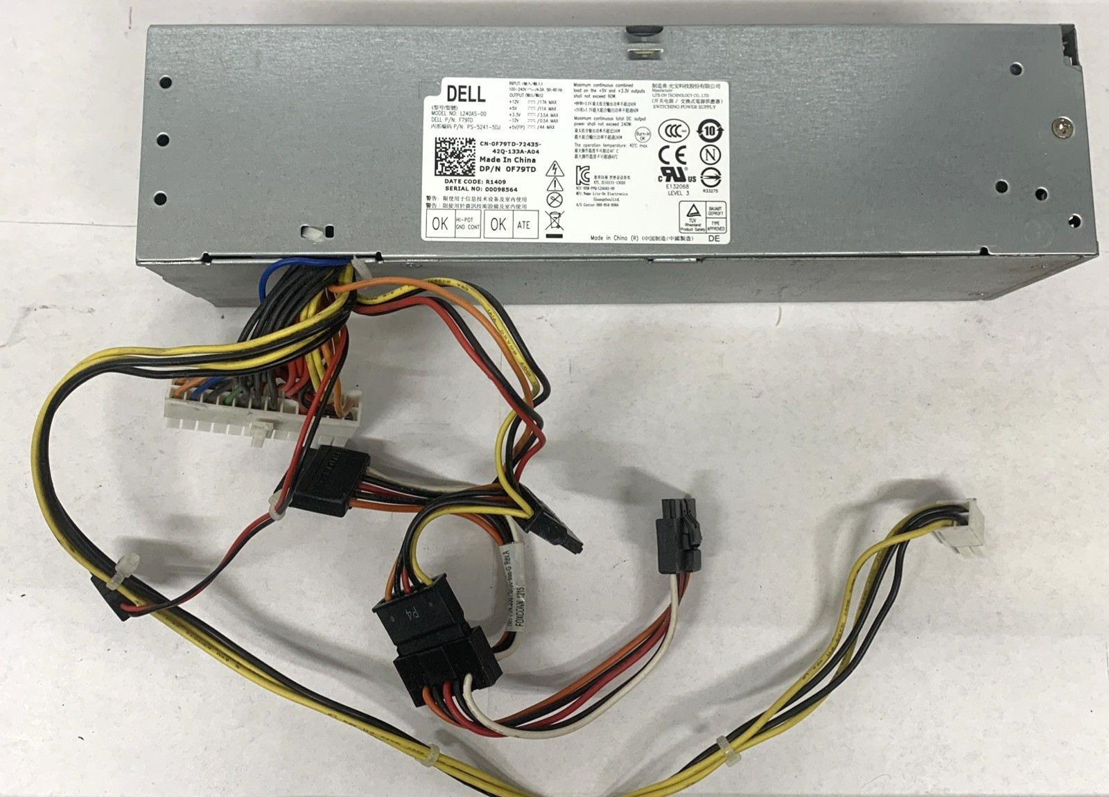 Dell Optiplex L240AS-00 P/N: T5VF6 PS-5241-5DG 240W Power Supply – Tested