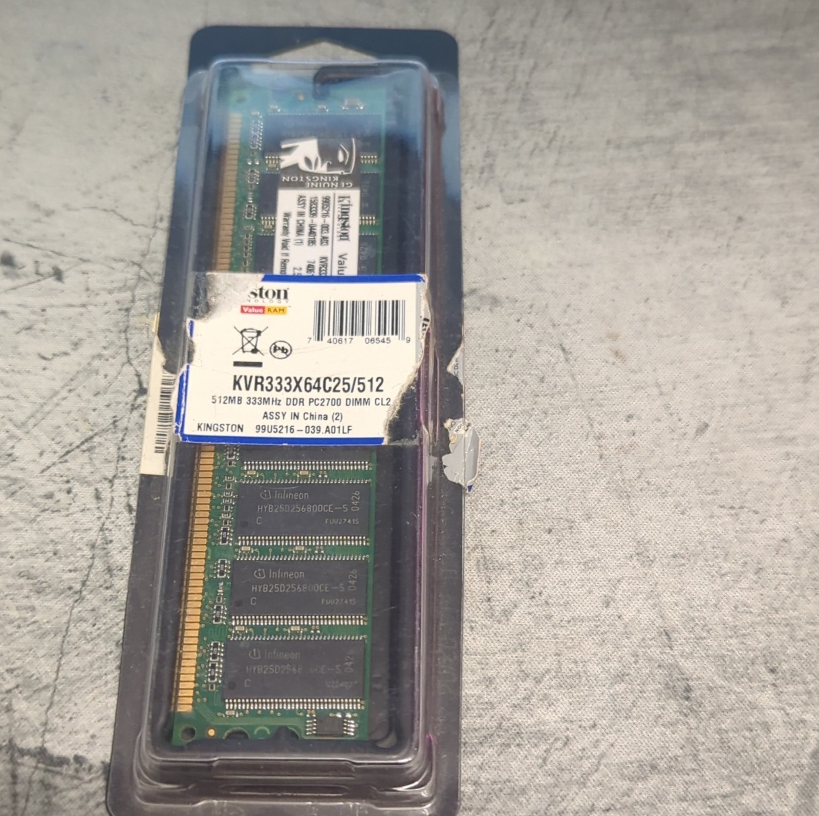 Kingston ValueRAM DDR1 SDRAM PC2700 512MB DIMM 184-Pin RAM KVR333X64C25/512