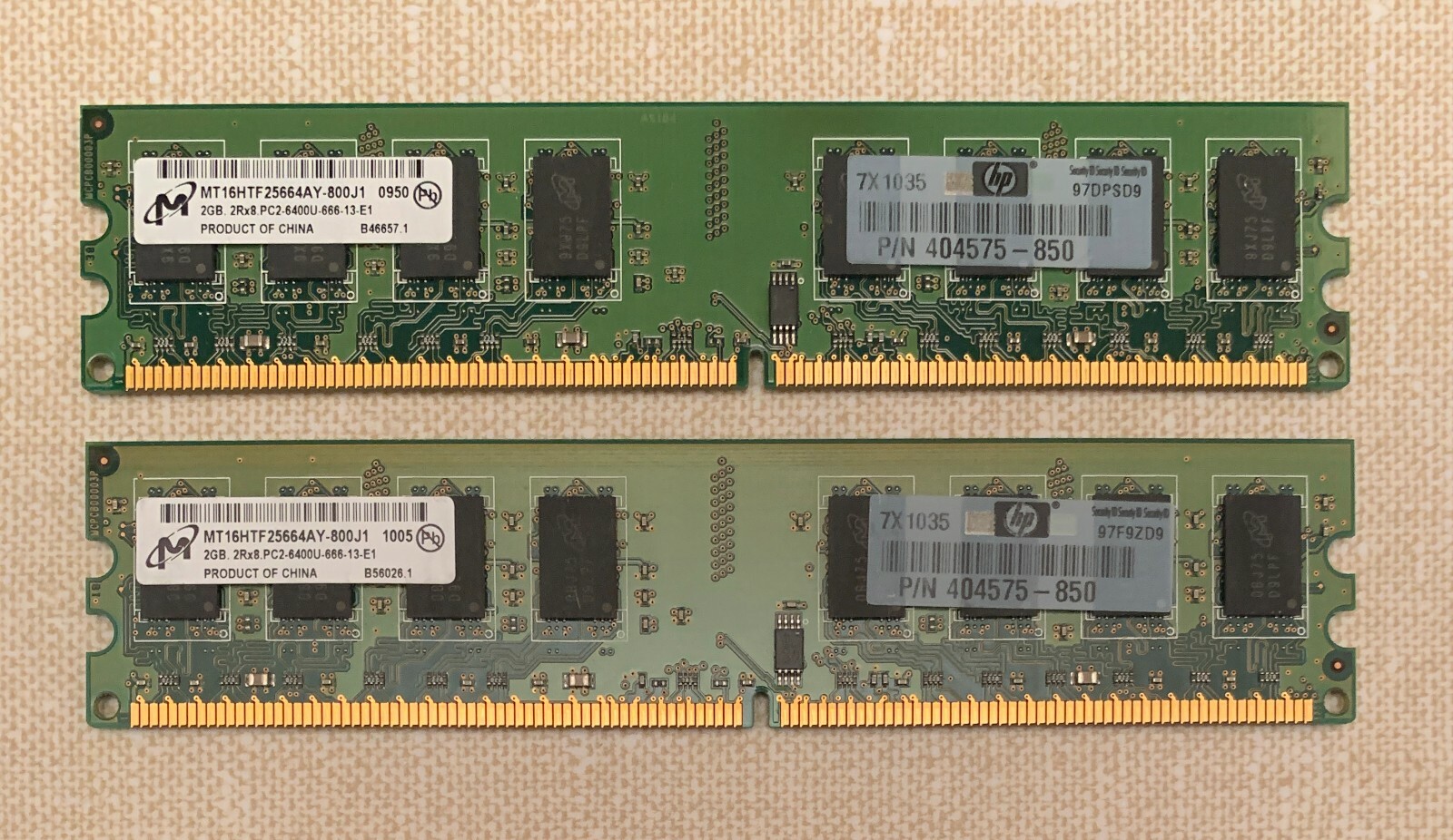 2X 2GB Micron (4GB) PC2-6400U (DDR2 800) desktop MT16HTF25664AY-800J1 – TESTED