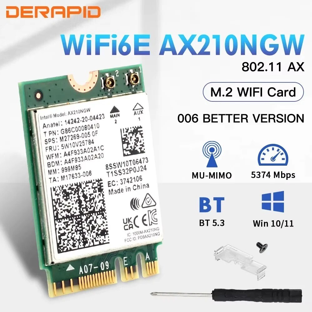 Intel AX210NGW Genuine Wi-Fi 6E 802.11ax WiFi 6GHz M.2 NGFF A-E Bluetooth 5.3
