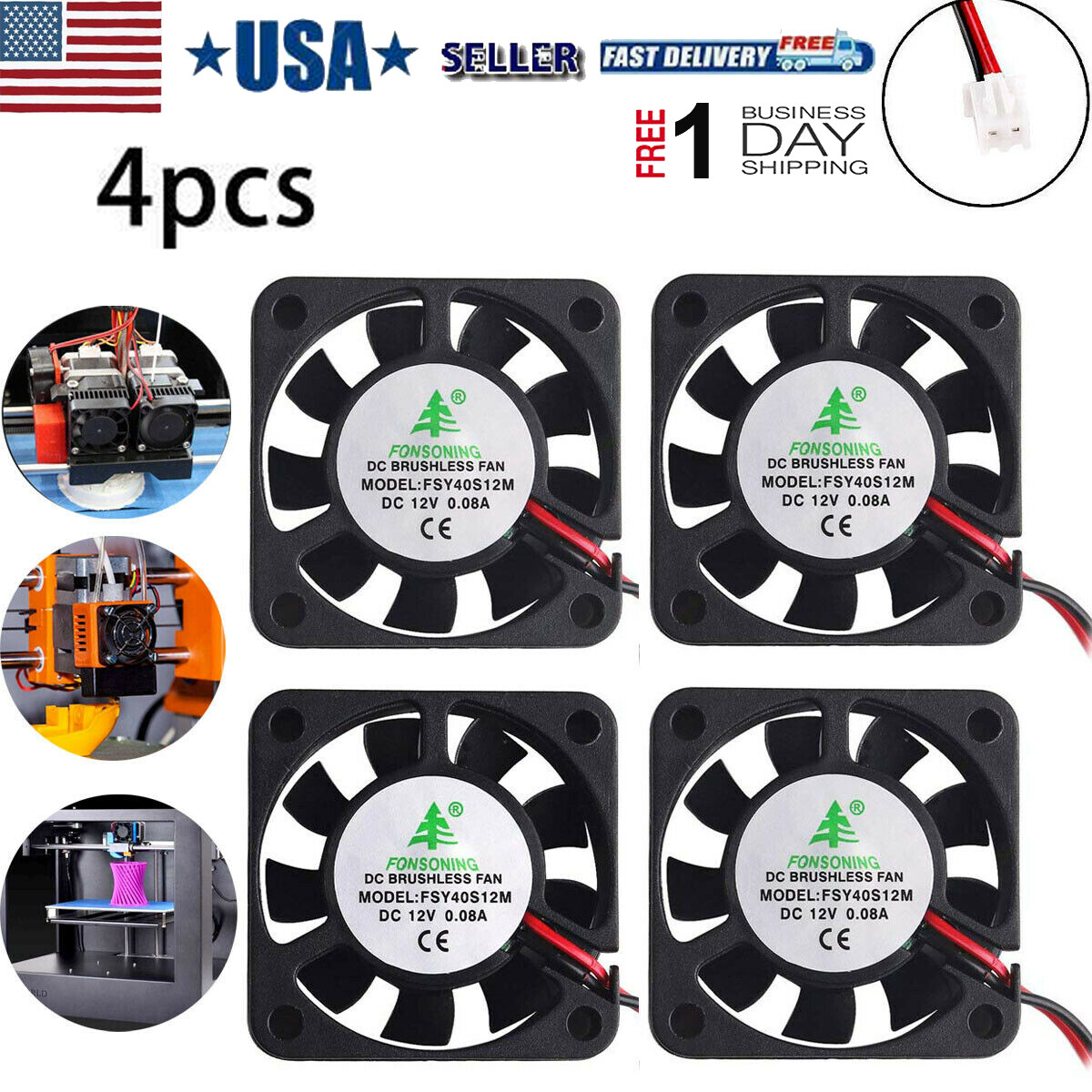 4X DC 12V Quiet Cooling Fan Heatsink Fan for Desktop PC Computer Case 40X40X10mm