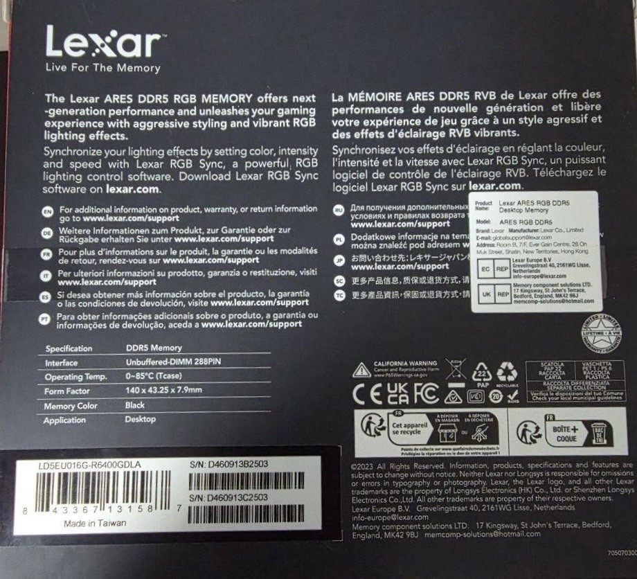 Lexar Ares 6400mhz 2x16Gb Cl32, speed like cl30 6000mhz (SK Hynix)