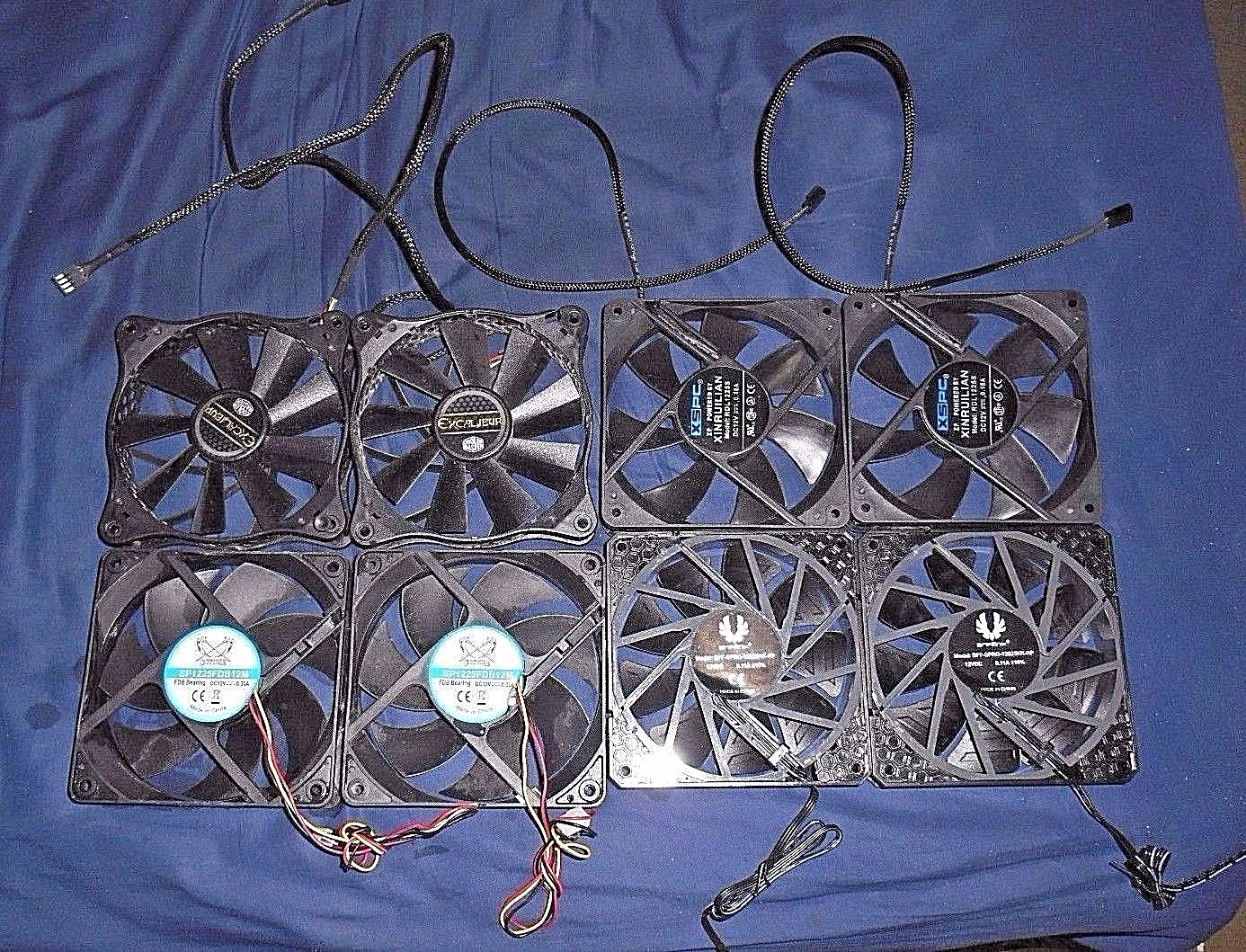 LOT OF 8 – 12 VOLT COOLING CASE FANS SCYTHE, EXCALIBUR, BITFENIX, XINRUILIAN