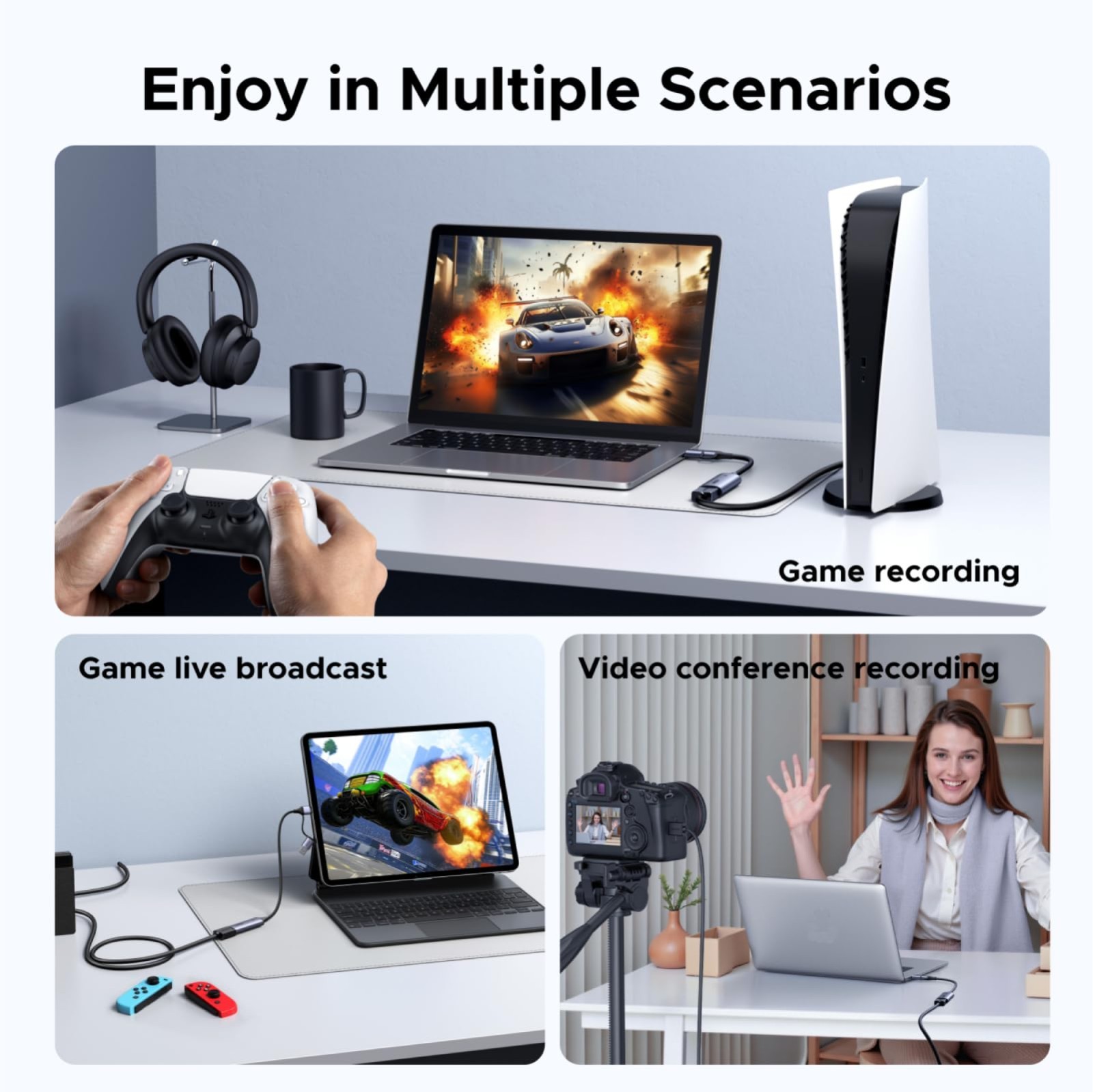 2K 30Hz Video Capture Card, 1080P 60FPS HDMI to USB 3.0 & USB-C, Low Latency for