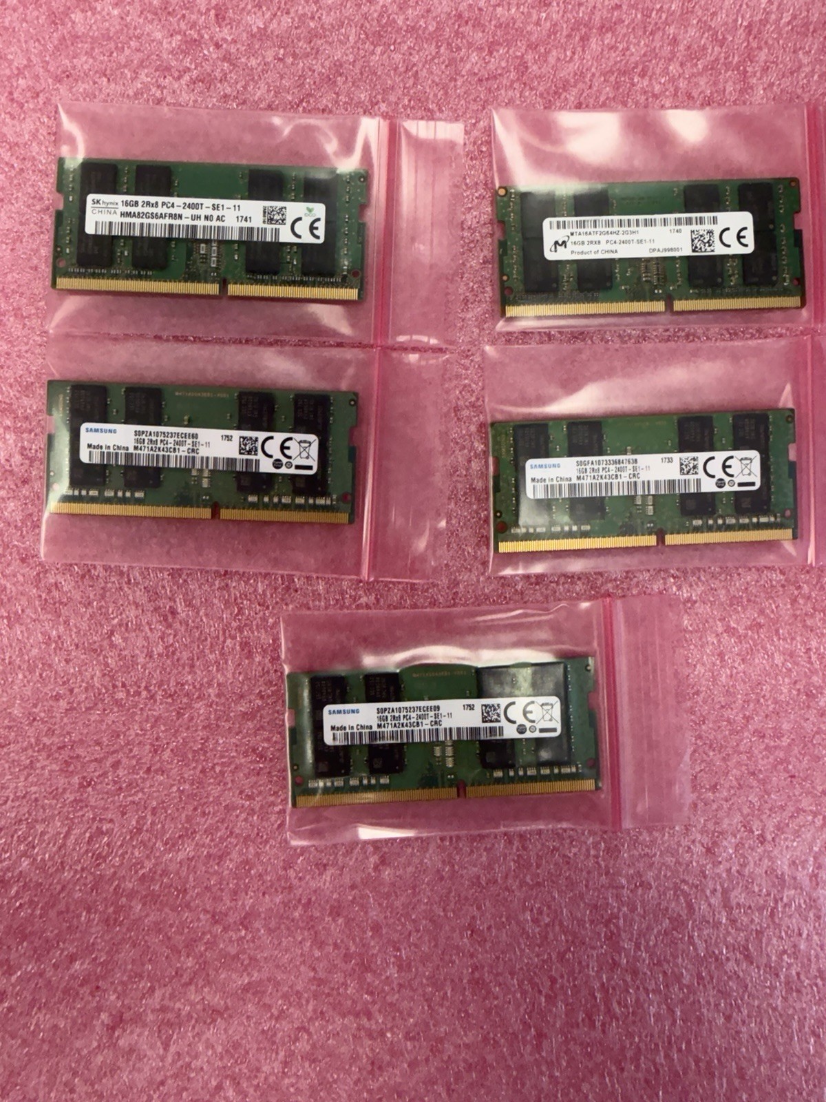 LOT OF 5 – MIXED BRAND 16GB 2Rx8 PC4-2400 DDR4 Laptop Memory RAM