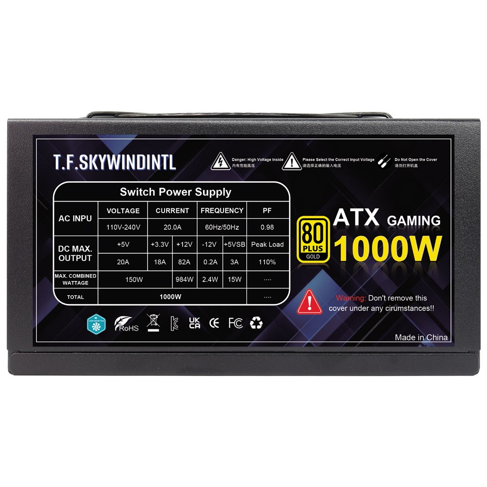 1000W Modular Power Supply 80+ Gold Gaming ATX PSU, ATX 3.0, Active PFC