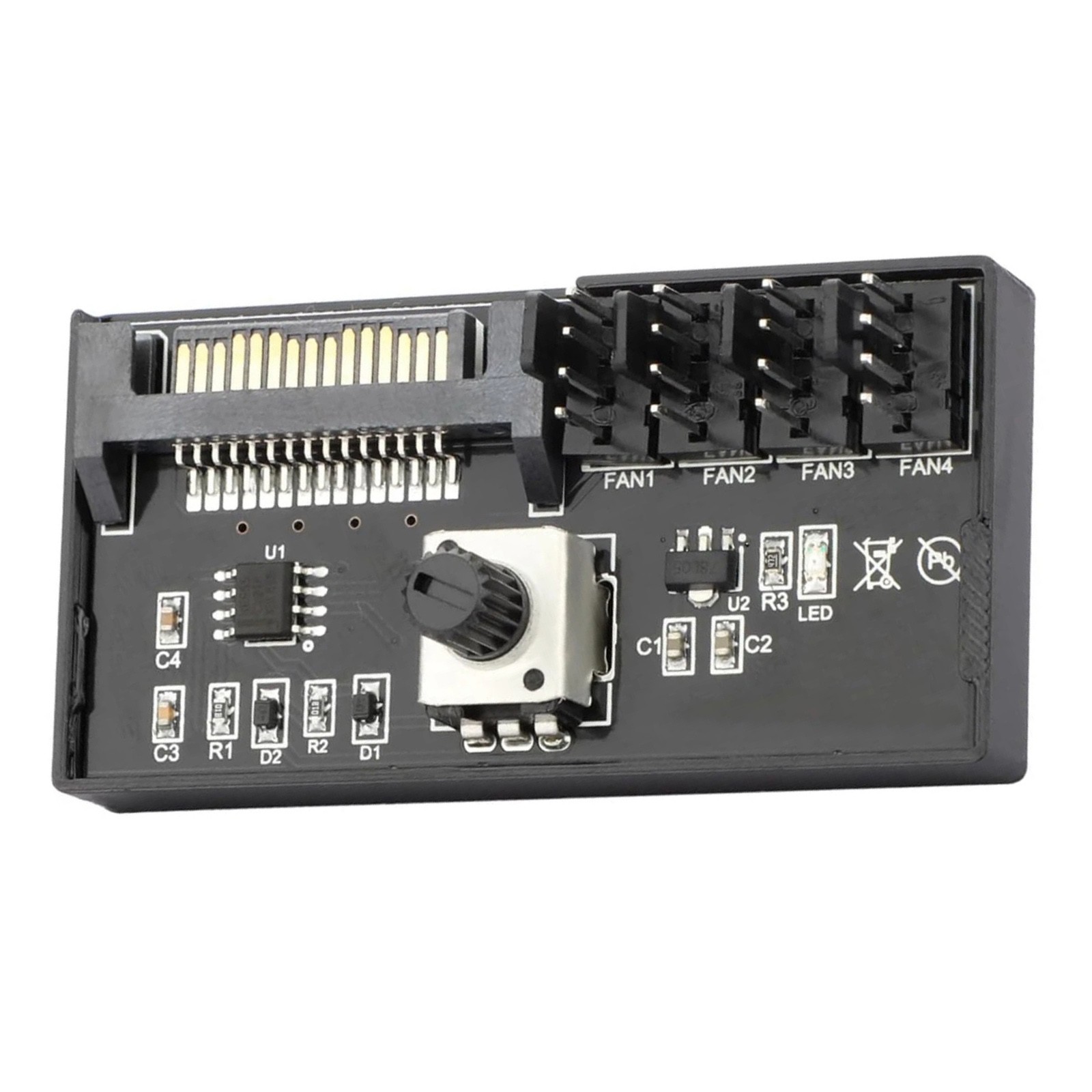 PC Cooling Fan Controller Hub 4 Port PWM SATA Powered 12V 60W Adjustable Speed