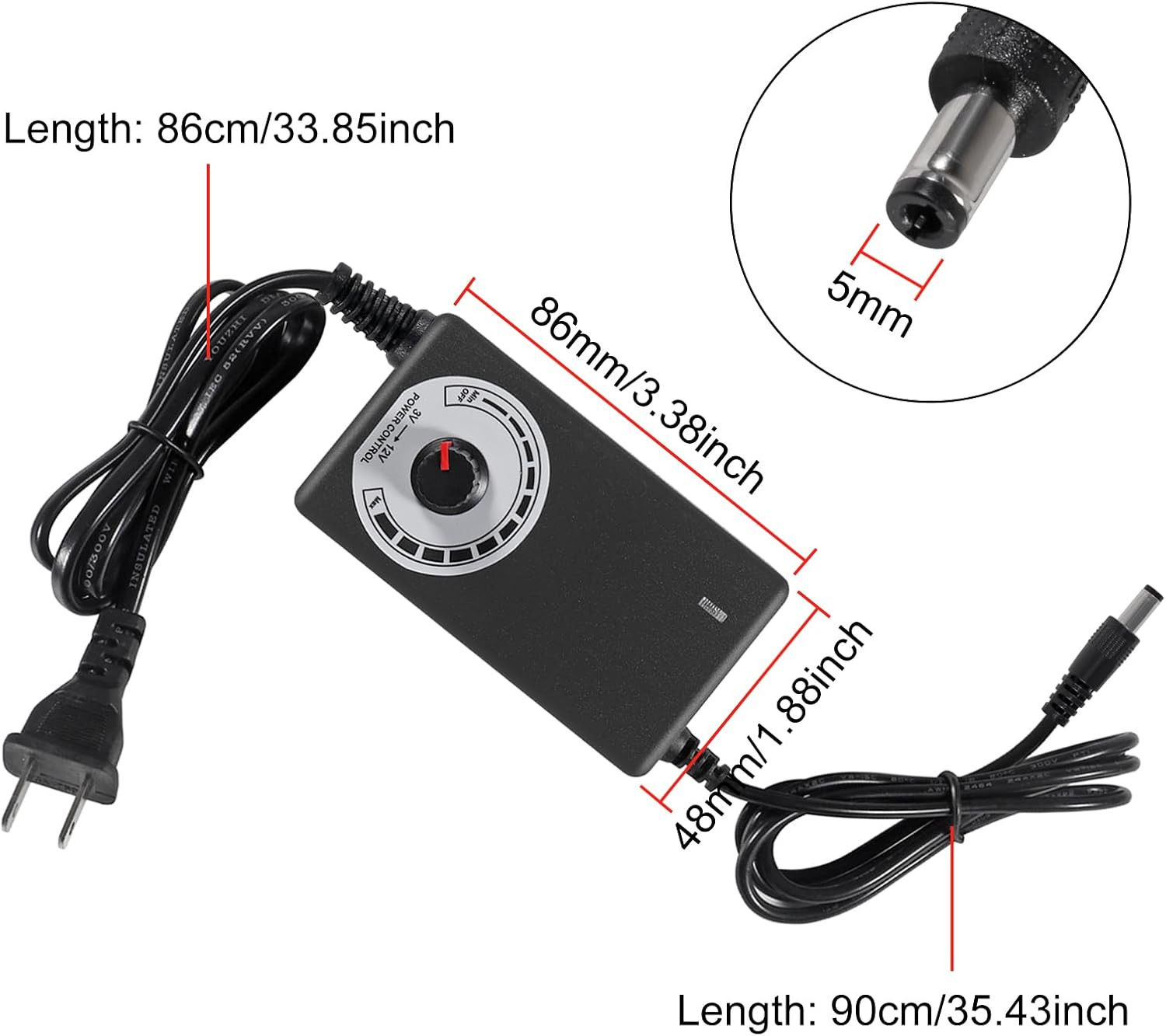 12V PC Fan Speed Controller, Fan Power Supply 100-240V AC to 3-12V DC