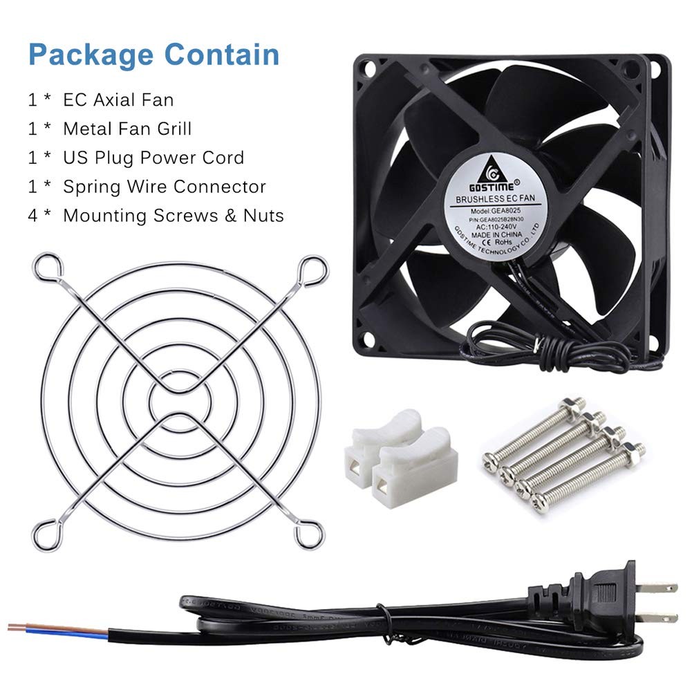 80mm AC Electronic Component Fan 110V to 240V 2800RPM Sleeve Bearing 1pc