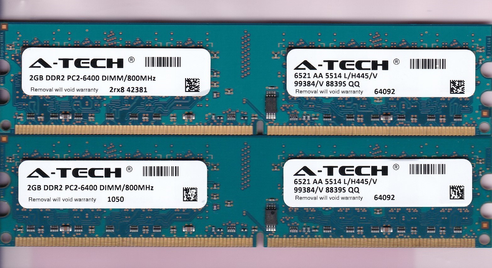 4GB 2x2GB PC2-6400 DDR2-800 A-TECH Branded Ram Memory Kit w/ Hynix Chips 64092