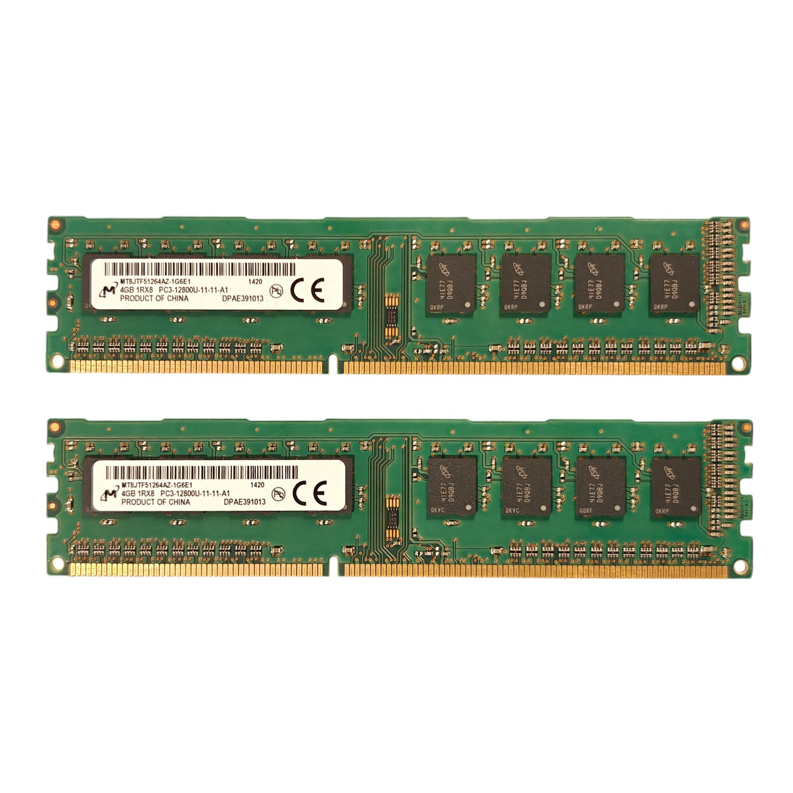 8GB Pair | 2x 4GB Desktop RAM PC3-12800U DDR3-1600 Micron MT8JTF51264AZ-1G6E1