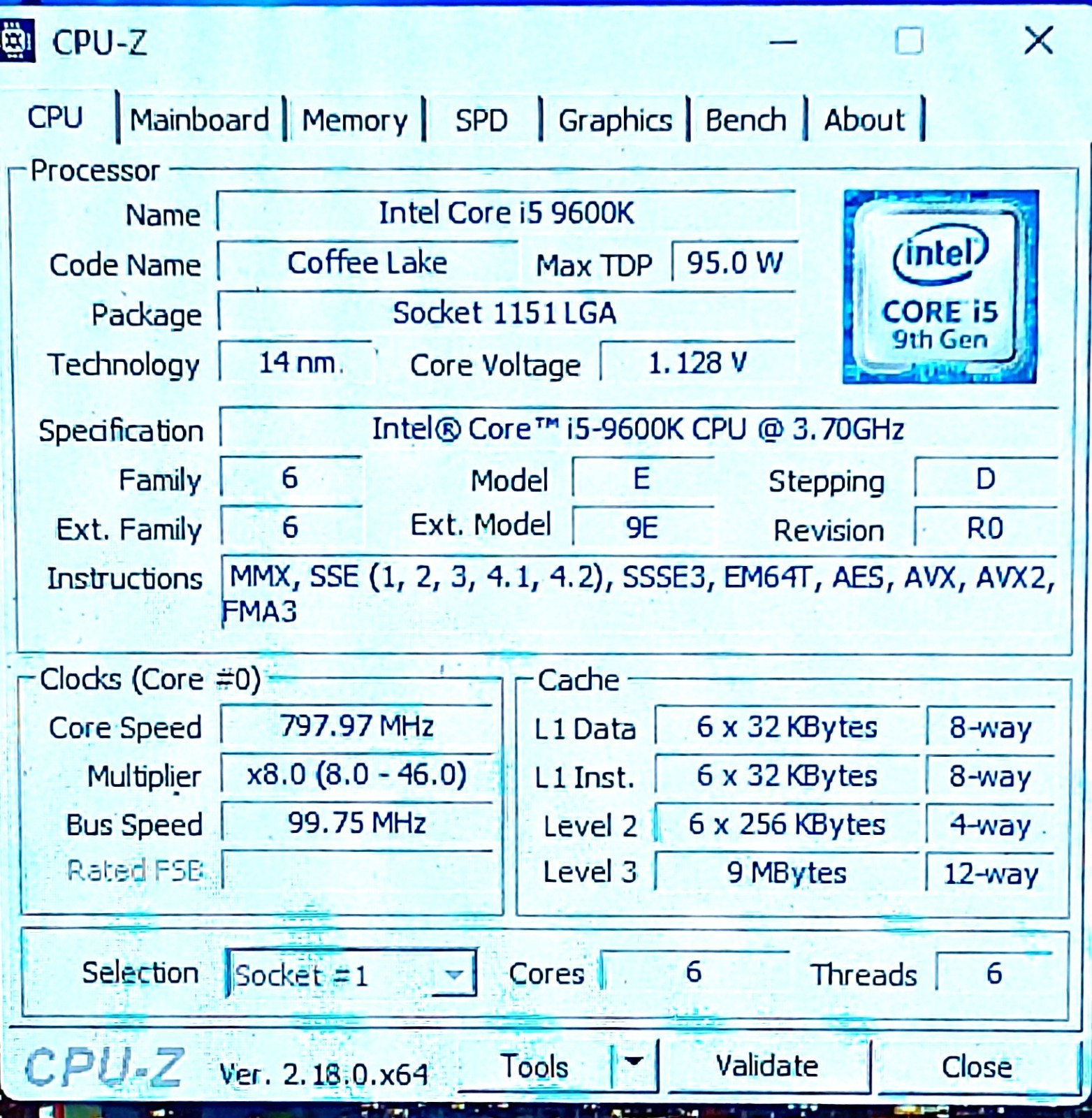 SRG11 – Intel Core i5-9600K 3.70GHz LGA 1151 9MB Cache Desktop CPU Processor