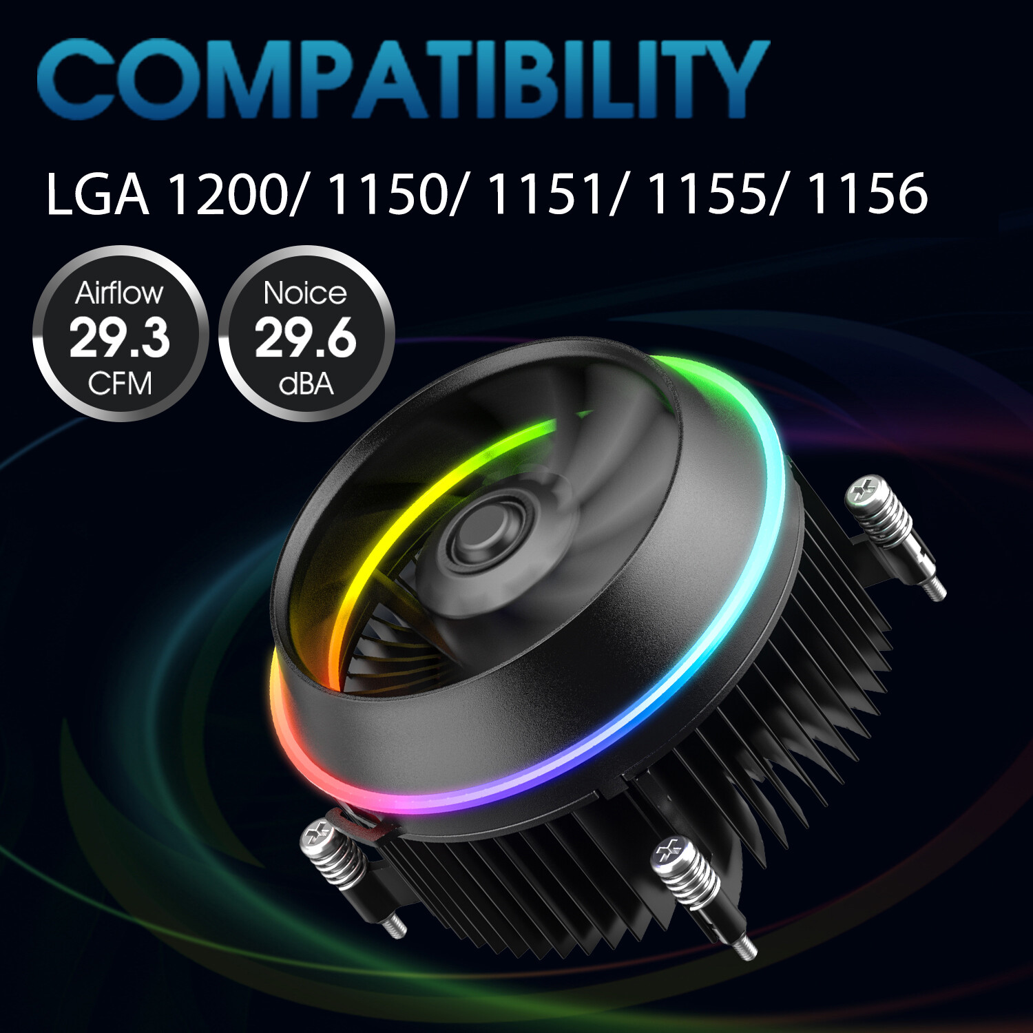 CPU Cooler 90mm Addressable RGB & PWM Fan Aluminum Fins 95W TDP Air for LGA 1200