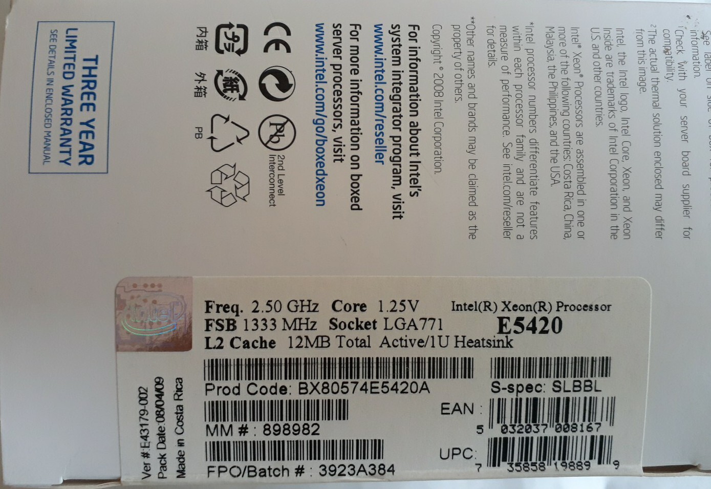 Intel Xeon Inside Quad-Core Server Processor 5400 series BNIB