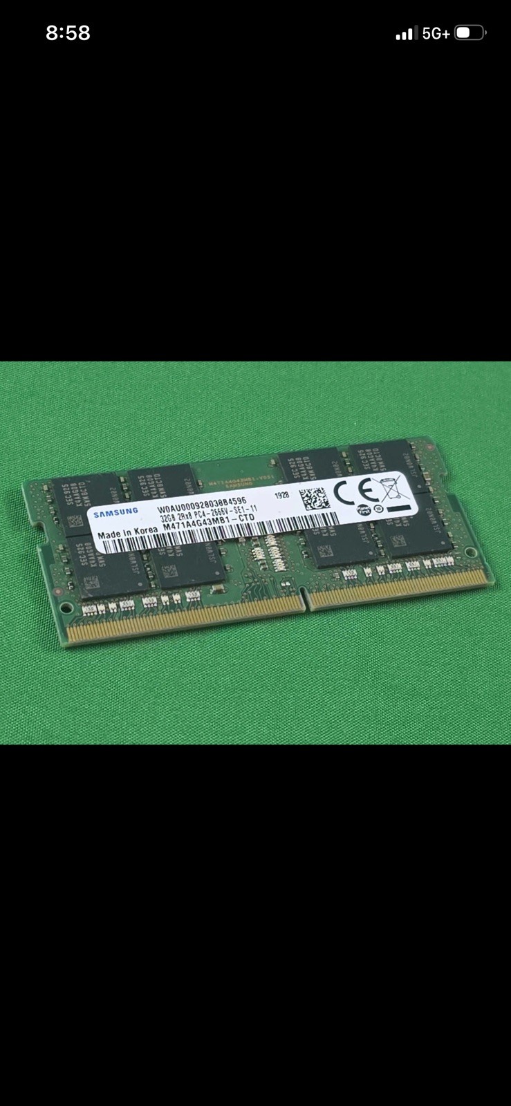 Samsung 32GB 2RX8 PC4-2666V 21300 MHz SODIMM Laptop Memory (M471A4G43MB1-CTD)